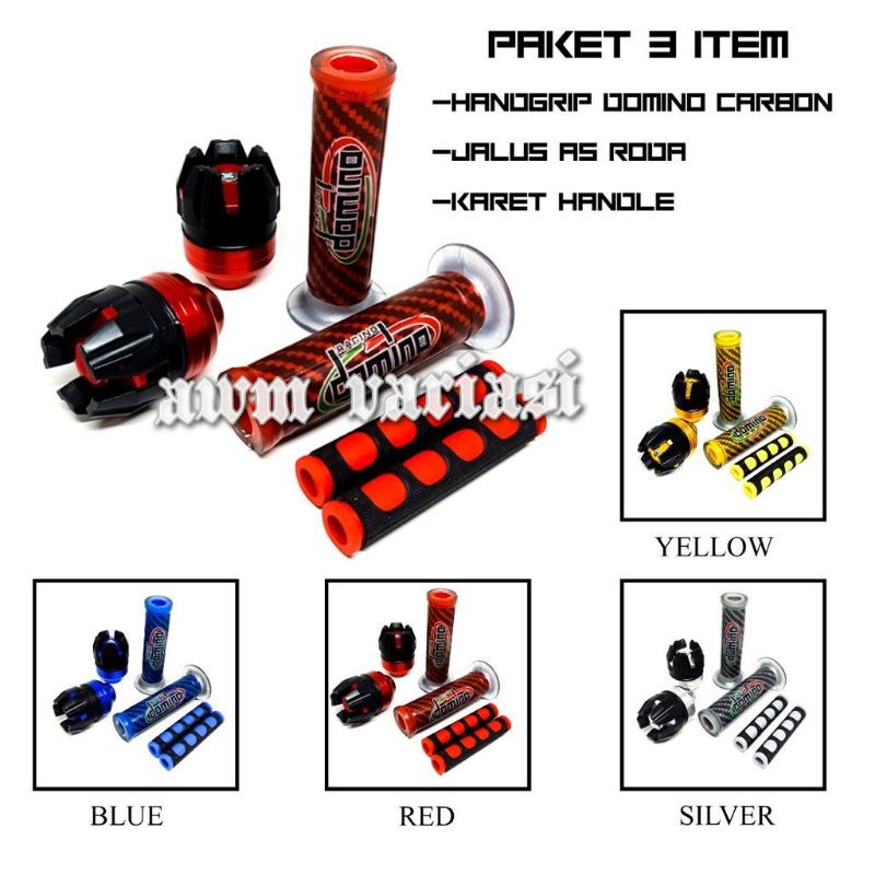 PAKET Handgrip Grip Domino Carbon Variasi Motor termurah + Jalu as roda depan buah naga + Karet handle rem - model terbaru - matic dan bebek - universal