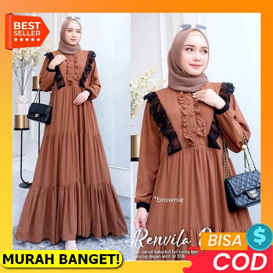 Baju Muslim Wanita Gamis Maxi Remaja Terbaru 2021 Model Kekinian Modis Kondangan Bahan Brokat Murah 