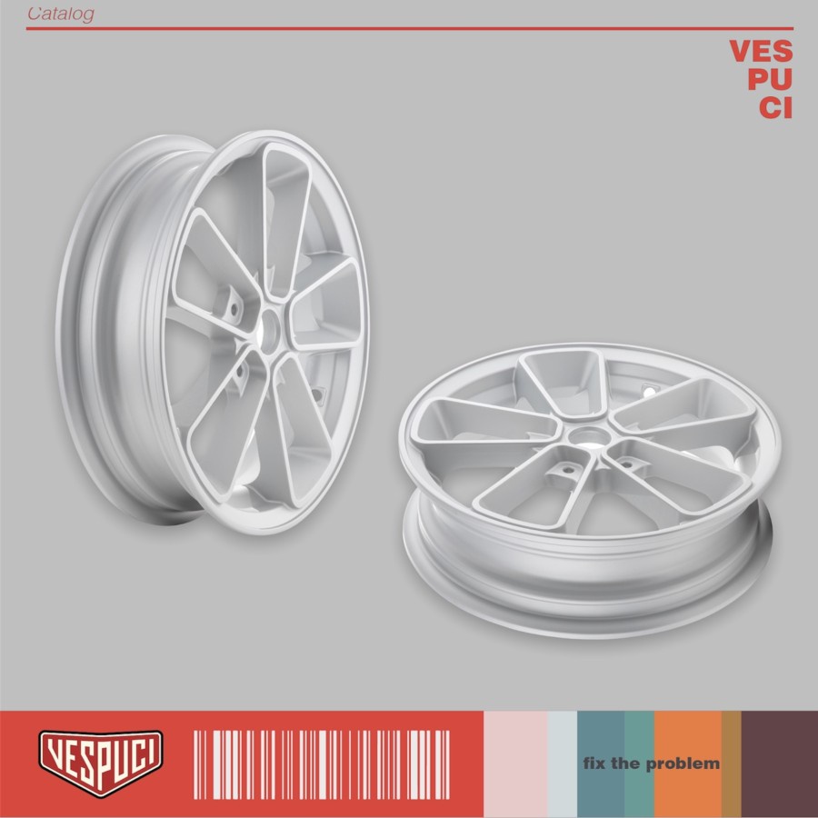Velg Rims SIP Pordoi Depan Belakang Ring 12 inchi Silver Modern Vespa 946 GTS