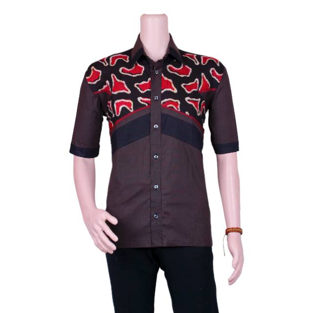 kemeja polos kombinasi batik cap