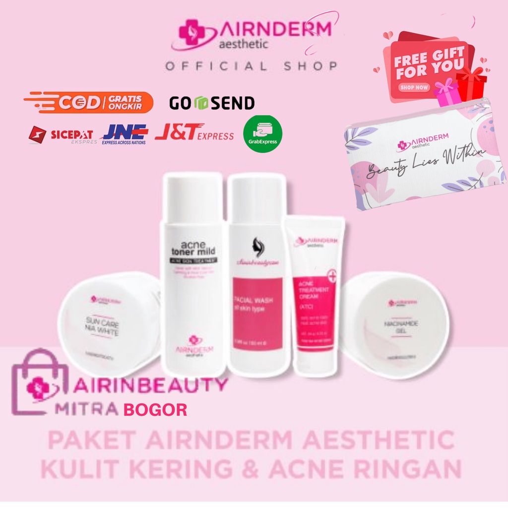 AIRIN PAKET KULIT KERING  - ACNE RINGAN (FREE POUCH DOMPET KOSMETIK AIRIN) Airin Airnderm Aesthetic 