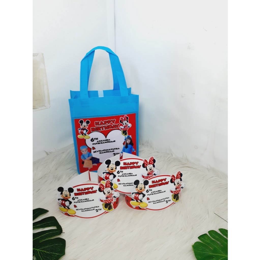 

Perlengkapan Pesta Ultah Anak Tas Ultah Kantong Plus Undangan Tema Mickey Mouse