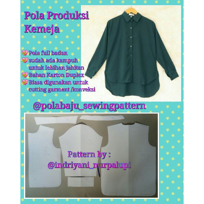 Pola Produksi kemeja wanita panjang belakang - Pola baju - sewing pattern