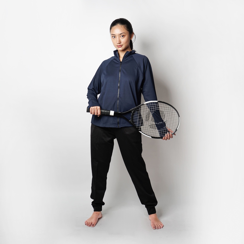 DONSON Sportswear Jacket Sporty Wanita Tangan Kimono Extra Fine Polyester Warna Navy Ukuran Standar dan Jumbo