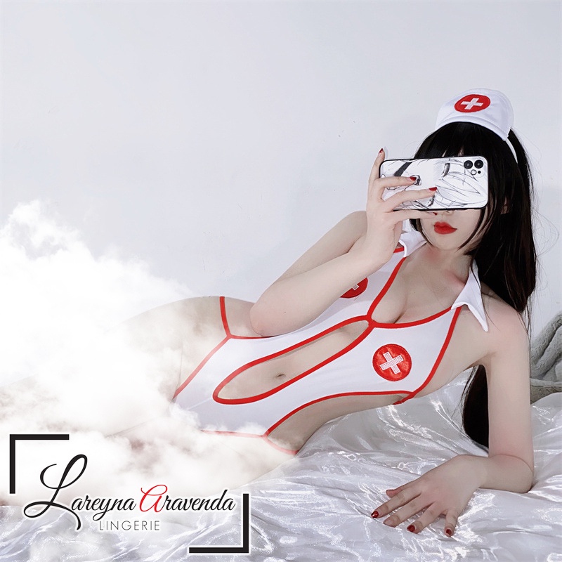 Lareyna Aravenda - Set Lingerie Seksi &amp; Bando Model Cosplay Sexy Nurse LG082