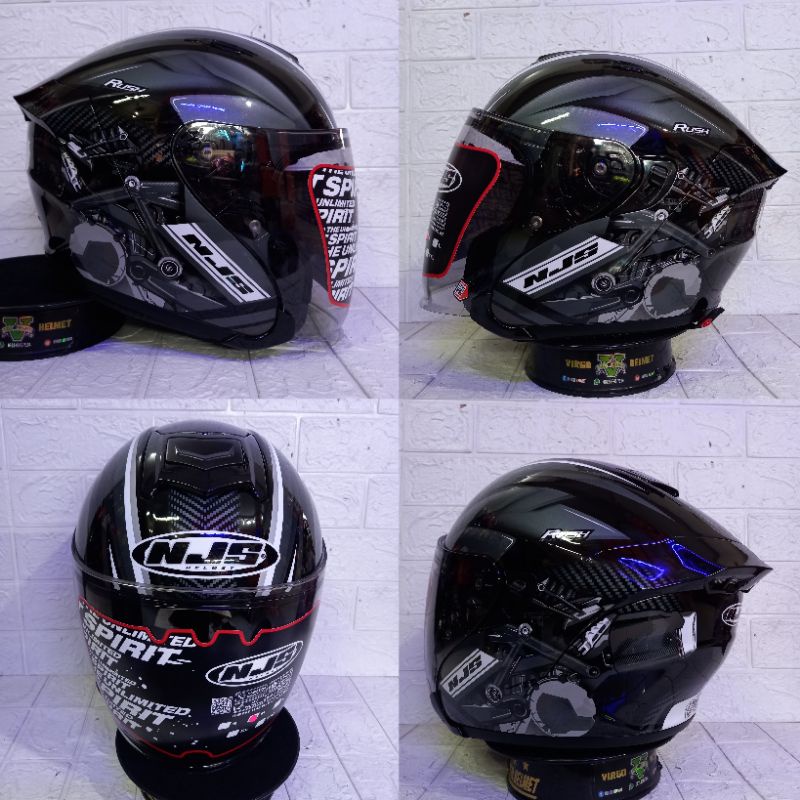 HELM NJS KAIROZ DV MOTIF RUSH BLACK SILVER DOUBLE VISOR ONGKIR TERMURAH 2KG