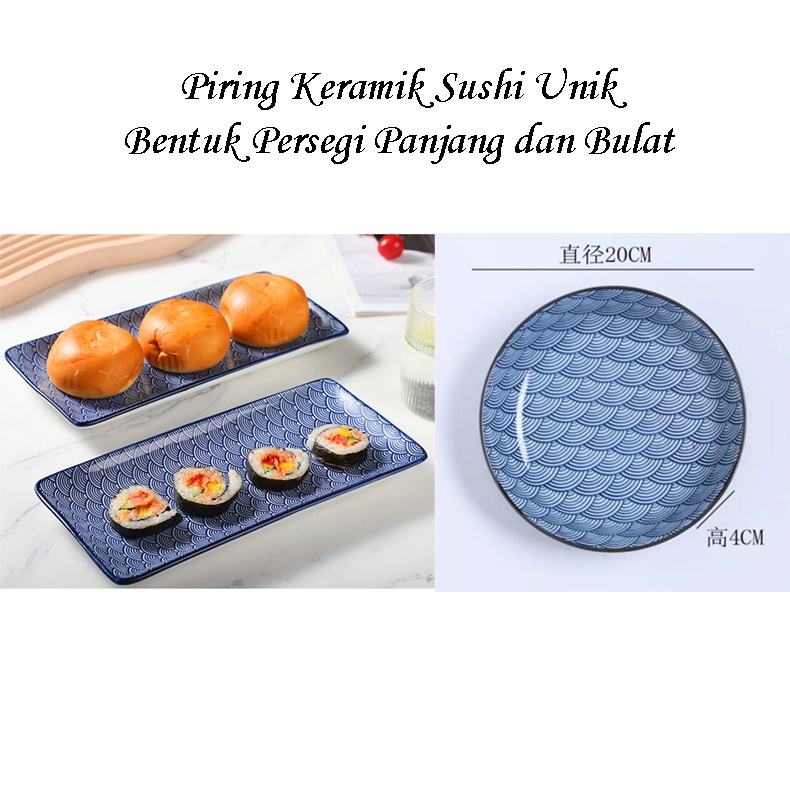 Piring Keramik Sushi Unik Bentuk Persegi Panjang Motif Sushi Plate