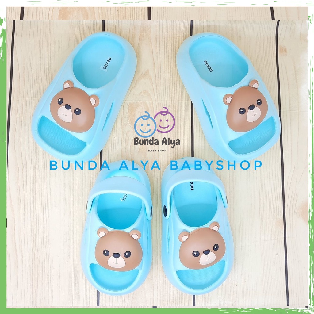 Sandal Anak Laki Laki Usia 4 5 6 Tahun BEAR BIRU Karet Anti Licin - Sendal Anak Cowok Model Tali Belakang Motif Kartun Lucu Karet Anti Licin Size 18-29