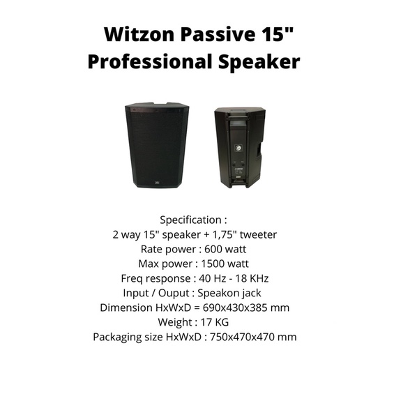 speaker pasif witzon 15 inch . pasif speaker 15 inch witzon