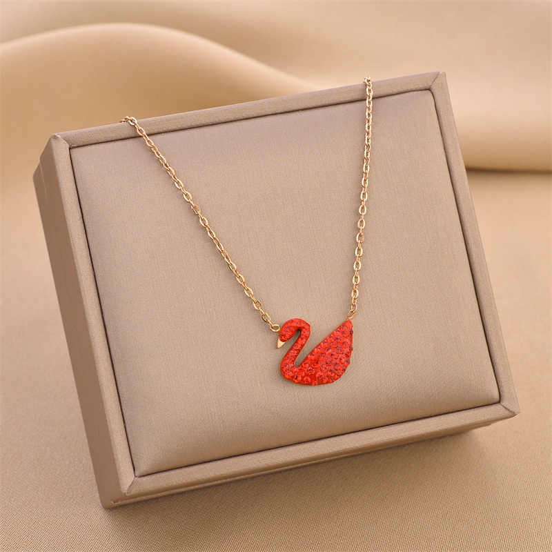 Kalung Titanium Swan Necklaces Titanium Steel Necklaces Korean Style Swan Necklace Swan Pendant Clavicle Chain Birthday Gift Women