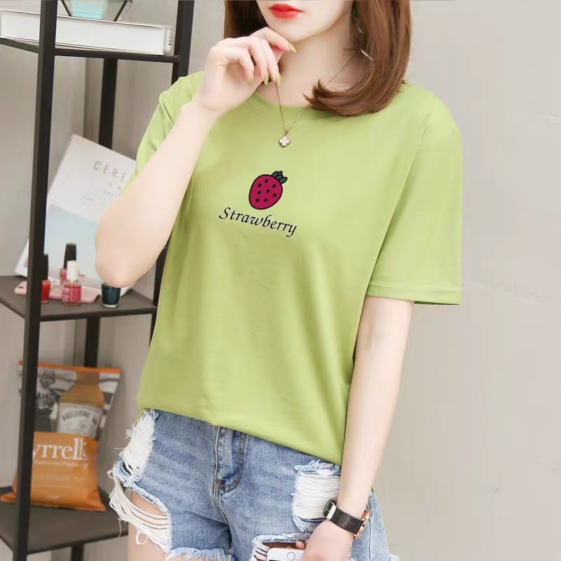 fs119 T-shirt Wanita Strawberry / Kaos Wanita / Atasan Wanita / Kaos Motif /Kaos Tangan Pendek (fs)