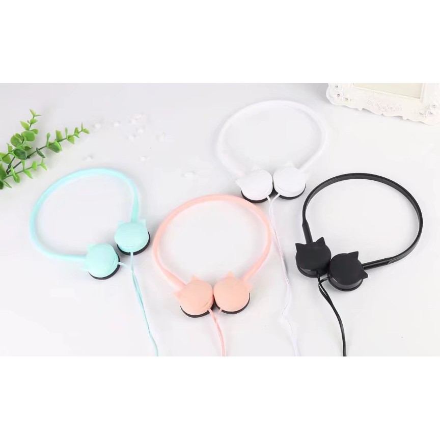 [KN-430] Headphone Headset Bentuk Kepala Kucing Polos / Earphone Overhead Motif Kucing Simple / Earphone Karakter Cat Head / Earphone Cat Polos