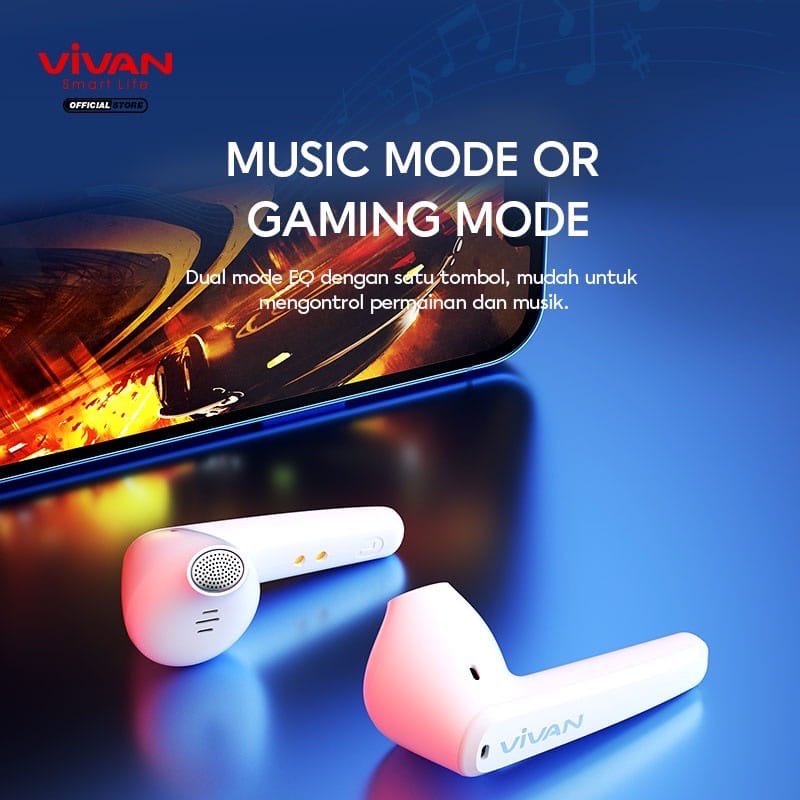 B - VIVAN TWS Earphone Gaming Bluetooth Liberty T260 Earbuds Headset