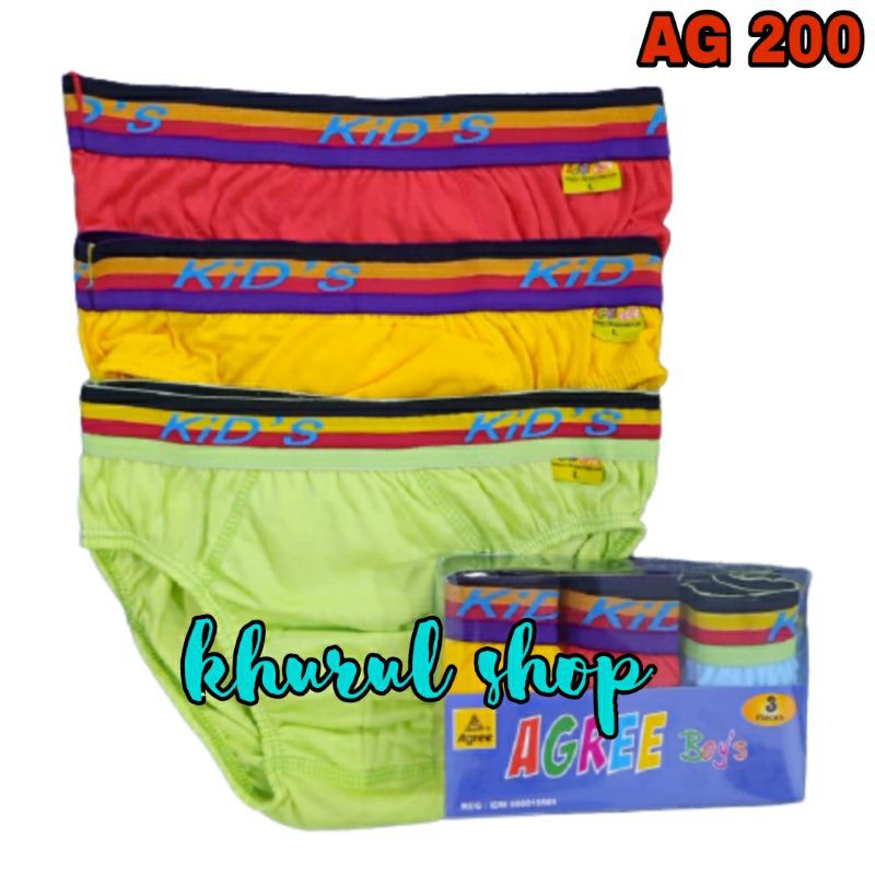 1 Kotak Isi [3pc] CD Agree Boys Mika AG 200 | Celana Dalam Anak Laki Laki Karet Boxer