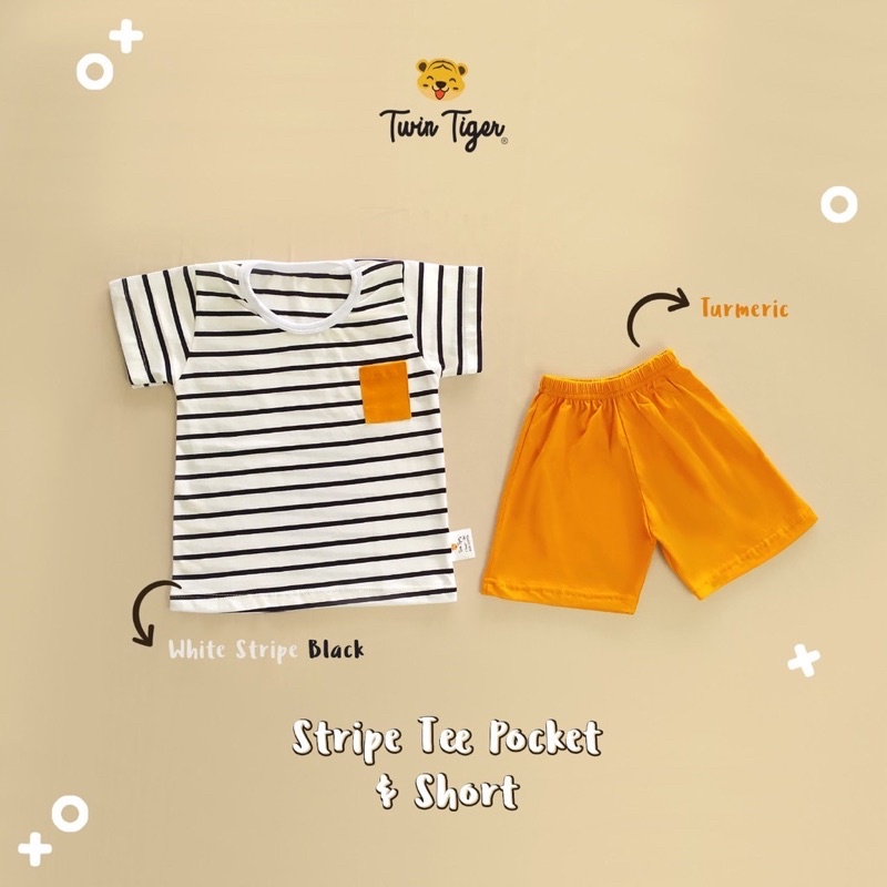 Twin Tiger Baby - Setelan Kaos Anak Tshirt Stripe / Pocket Tee Set Baju Anak Baju Bayi 0 -5 Th CBKS