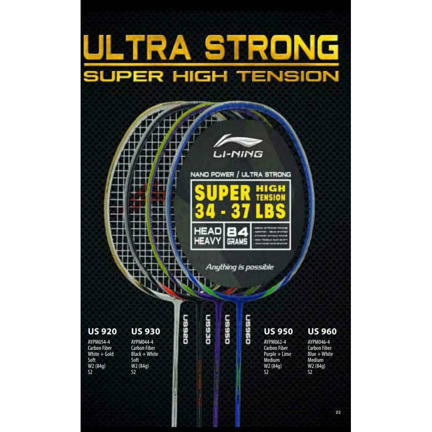 Original Lining Ultra Strong US 920 / 930 / 950 / 960 Raket Badminton