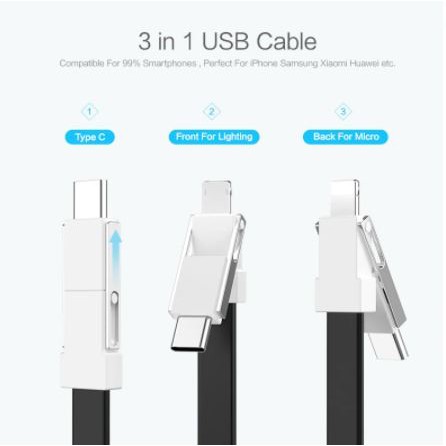 DODORY HL0131 Gantungan Kabel USB Tipe C Mikro USB 2A  3In1 Gantungan Kunci Mini Magnetik Charger