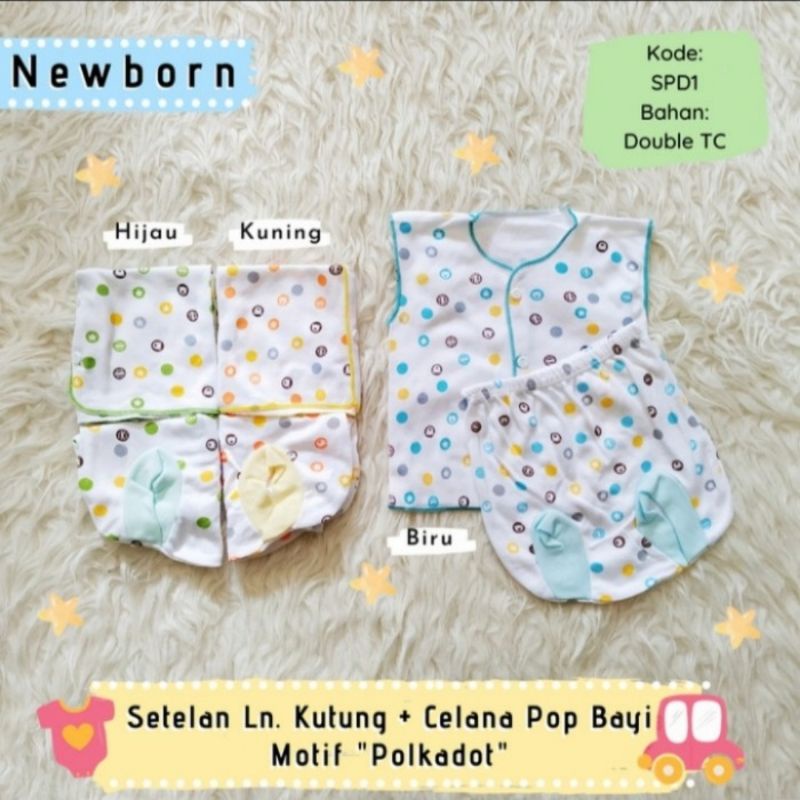Setelan Baju Kutung + Celana Pop Bayi Newborn Motif Polkadot