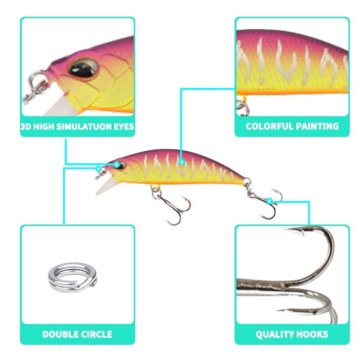 Minnow Fish Lure Bait Jig Hook Umpan Casting Mata Pancing Mancing Ikan