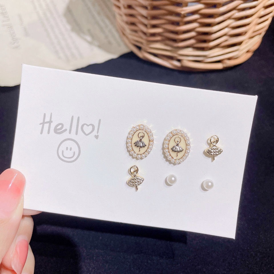 Gaya Korea baroque menari gadis Mutiara wanita anting-anting anting-anting jarum perak emas retro te