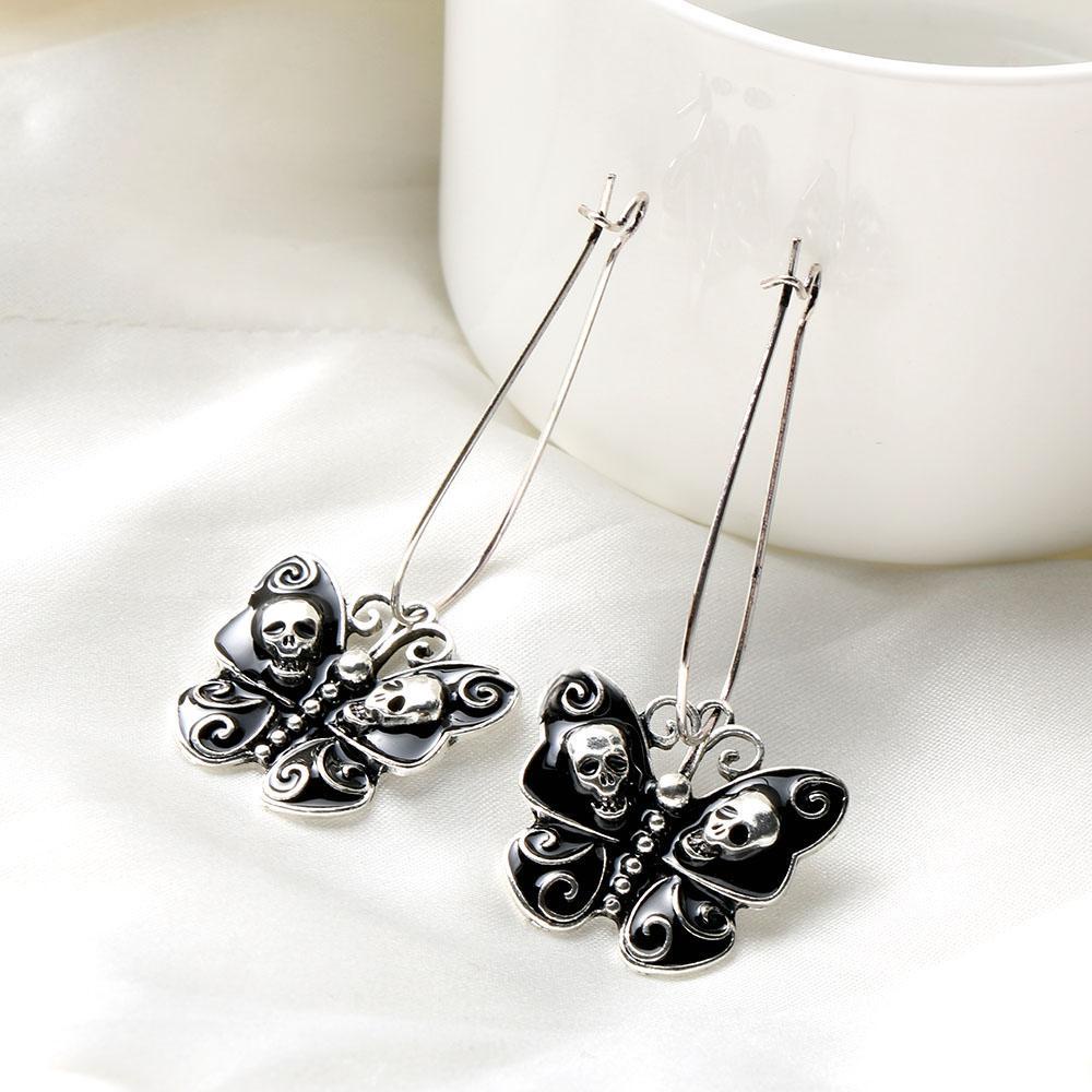 Suyo 1pasang Hook Menjuntai Anting Gothic Punk Drop Butterfly