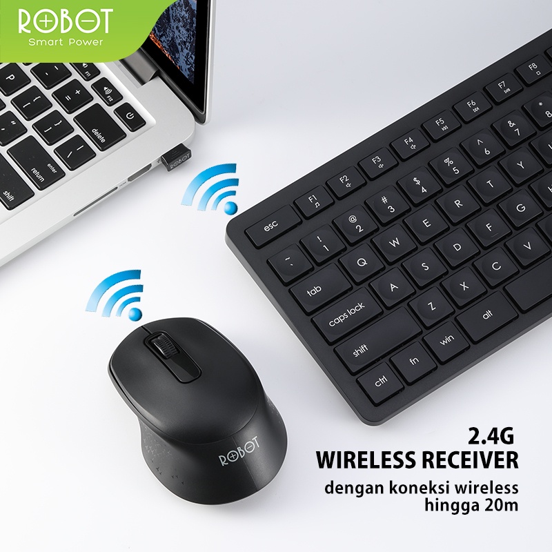 Keyboard Mouse Wireless Robot KM4000 Combo Bluetooth Receiver USB PC Laptop Original Garansi 1 Tahun