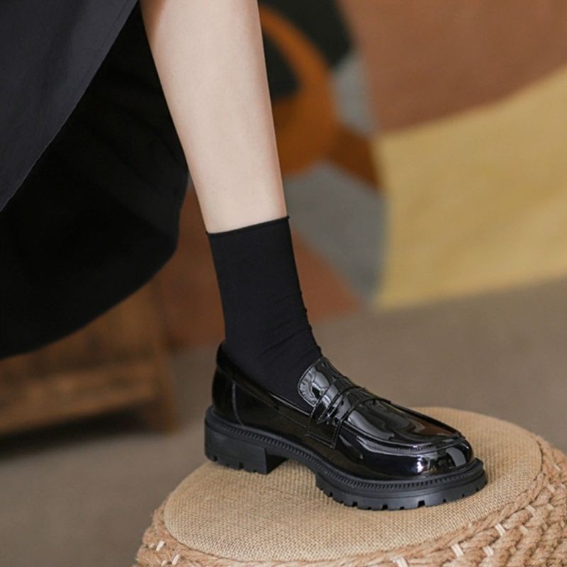 Sepatu Oxford kulit Wanita Hitam Glosy Terbaru Import Quality 8045 Sepatu Mary Jane Cewek Slip On Black Viral Kekinian 1830 Bisa Cod