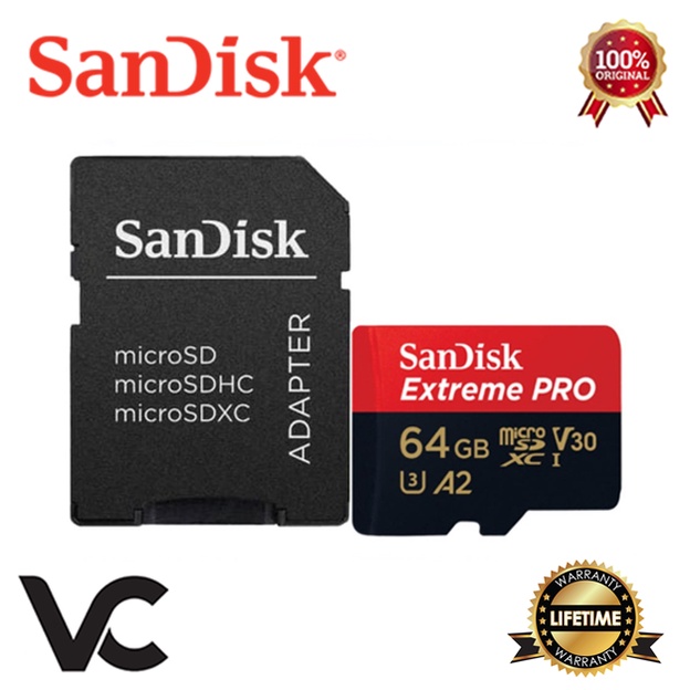 MicroSD SanDisk Extreme Pro 64GB 4K A2 V30 U3 Memory Card Micro SD Kartu Memori