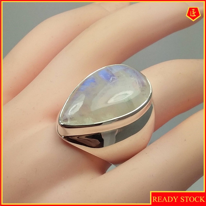 [Ready Stock]European and American Retro Moonstone Ring Punk Exaggerated