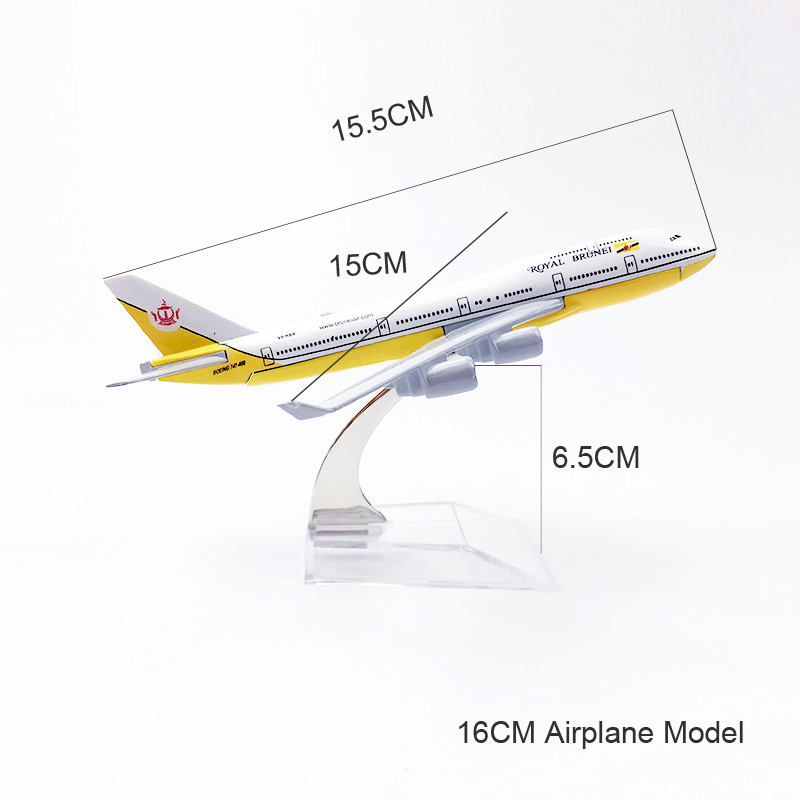 Mainan Model Pesawat Terbang Royal Brunei Boeing 747 B747 Bahan Alloy Die-cast Metal Ukuran 16CM