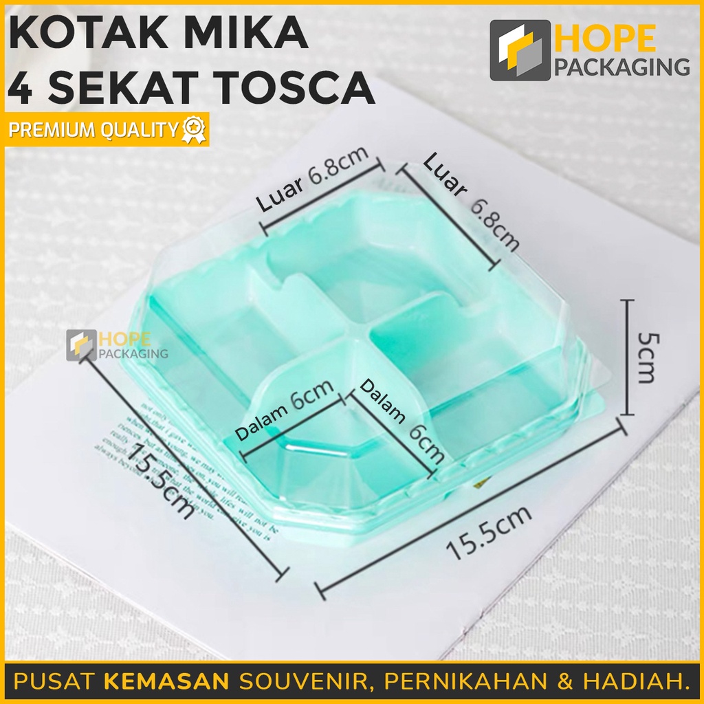 [ 5 pcs ] Tempat Makan Kue  Kotak Mika 4 Sekat TOSKA + Tutup / Bento Lunch Box