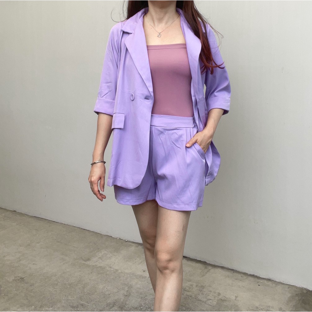 ST78 - Setelan Blazer Cotton Celana Pendek Setelan Casual Wanita