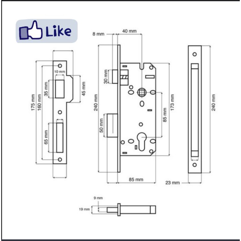 Kunci besar  set stanlis,kunci pintu set,handle pintu set