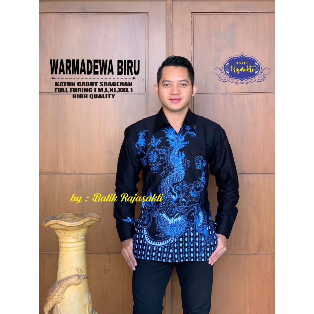 WARMADEWA BIRU RAJASAKTI KEMEJA BATIK SOLO PRIA LENGAN PANJANG LAPIS FURING ATASAN BATIK PREMIUM MODERN KATUN HALUS BAHUWIRYA  BANAMITRA BANAMITRA PUTIH BANGSAWAN BAYU PUTRA BERLIAN BIRU BHARATAYUDA BIMASENA BIRENDRA BIRU INDAH BRAHMAKERTA BRAHMAKERTA