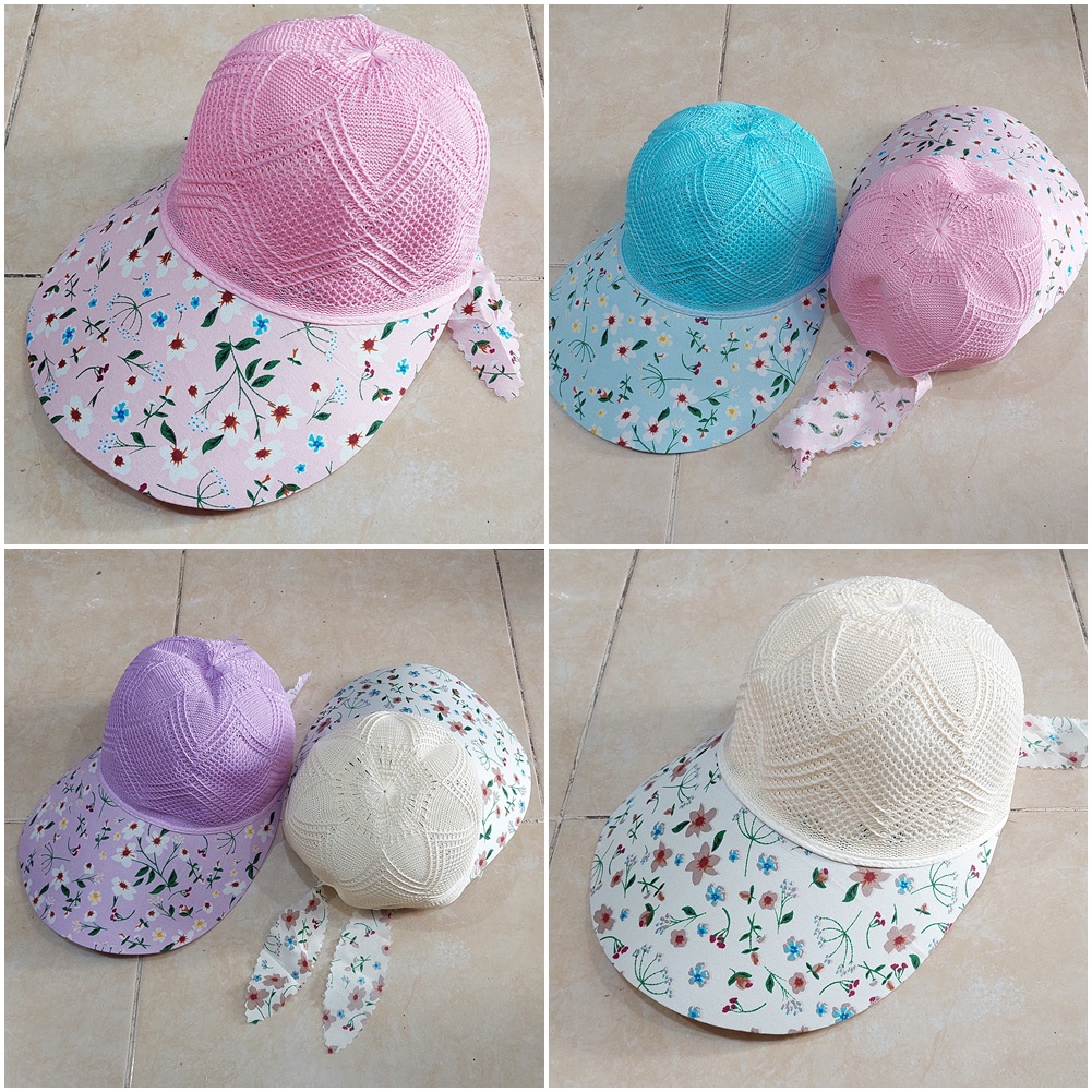 Topi Wanita Caddy Golf Pantai Rajut Motif Bunga
