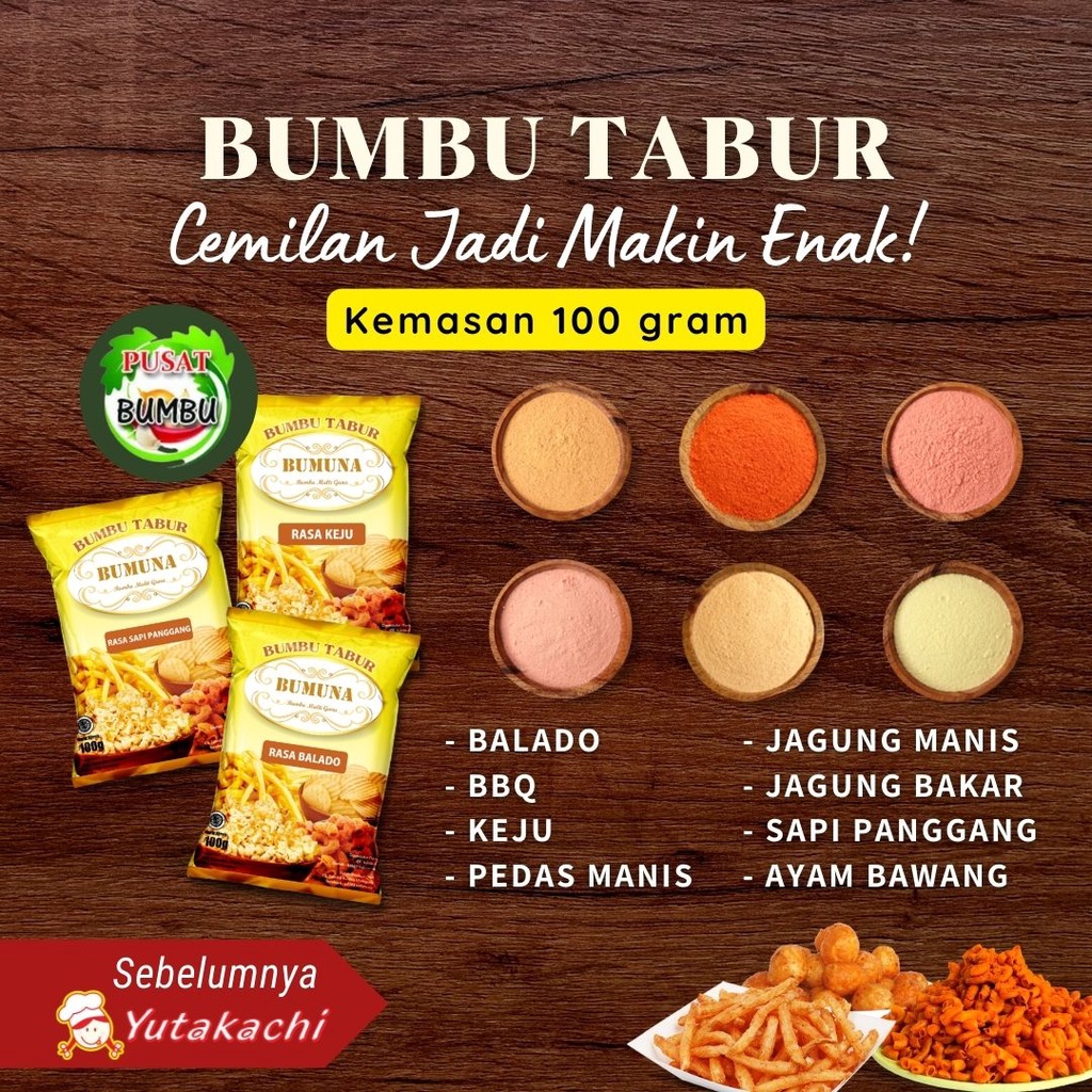 Varian Bumbu Tabur 100 Gram Bumuna / Bubuk Tabur Aneka Rasa BBQ,Balado,Ayam bawang, Pedas Manis, Keju / bumbunabumbutabur