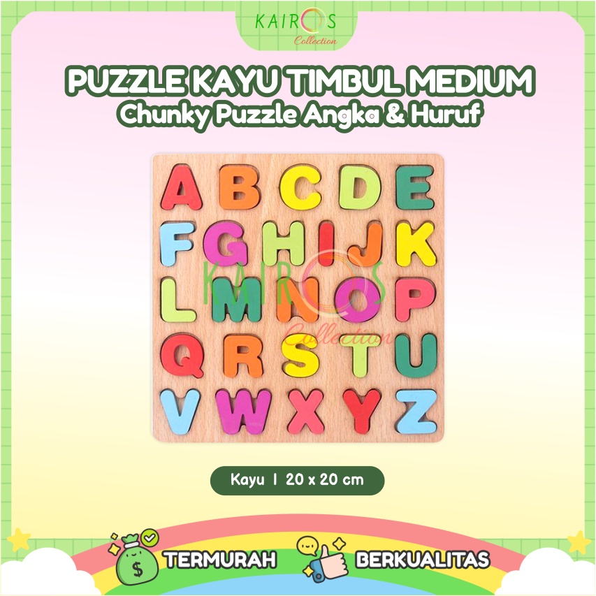 Puzzle Medium Chunky Huruf Besar, Angka Ukuran 20x20cm