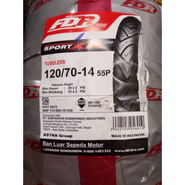 Ban FDR 120/70-14 SportXR Tubeless