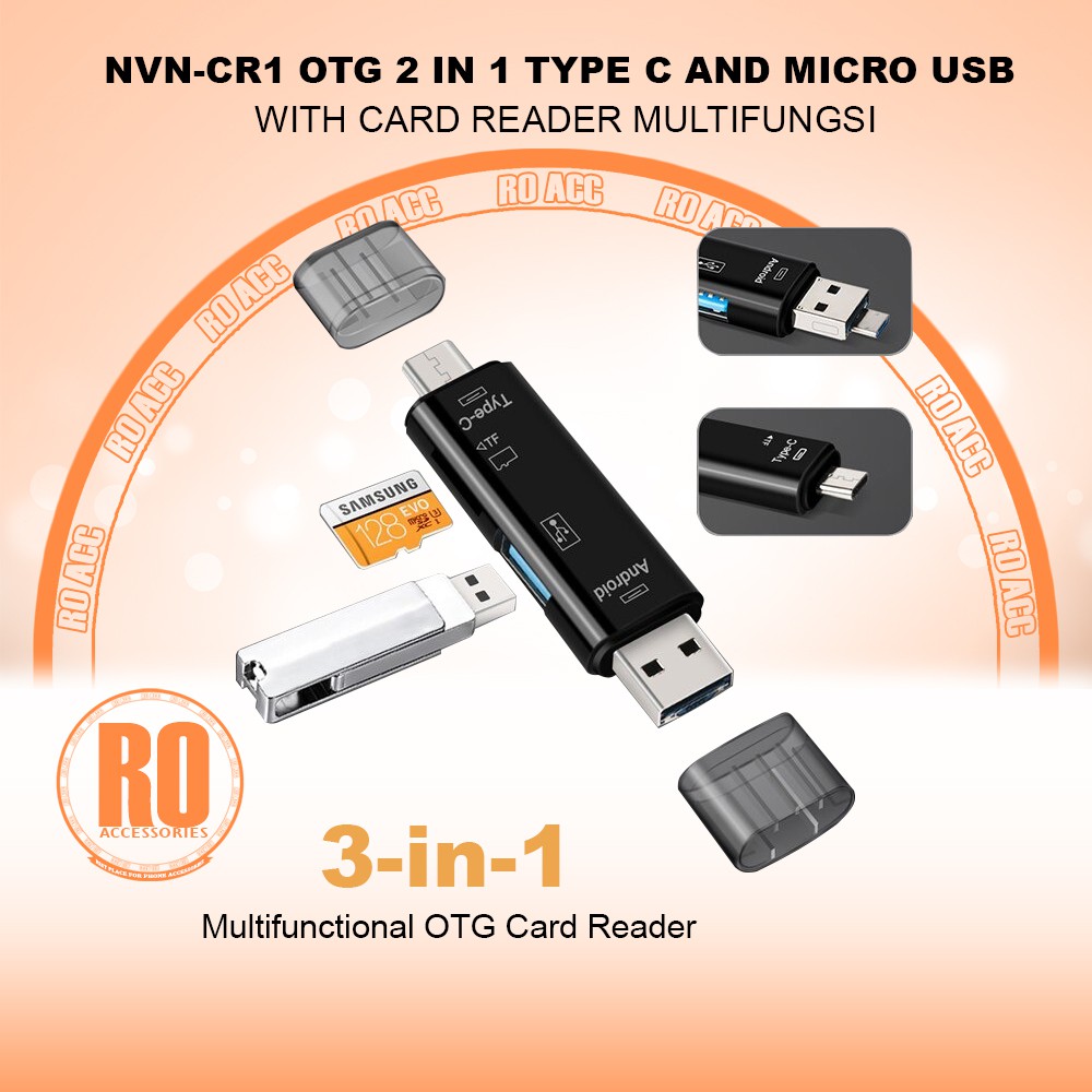 [RO ACC] NVN-CR1 OTG 2 IN 1 TYPE C AND MICRO USB WITH CARD READER MULTIFUNGSI