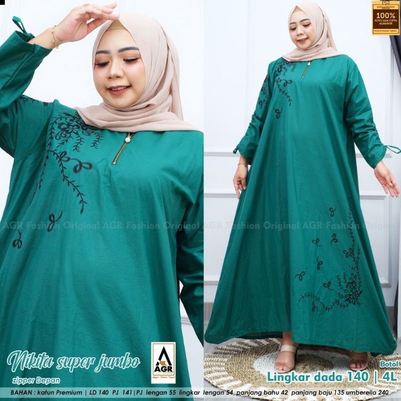 Baju Gamis Katun Premium Nikita Super Jumbo LD 140 XL XXL 4L Dress Dress Muslim Gamis Kondangan Gami