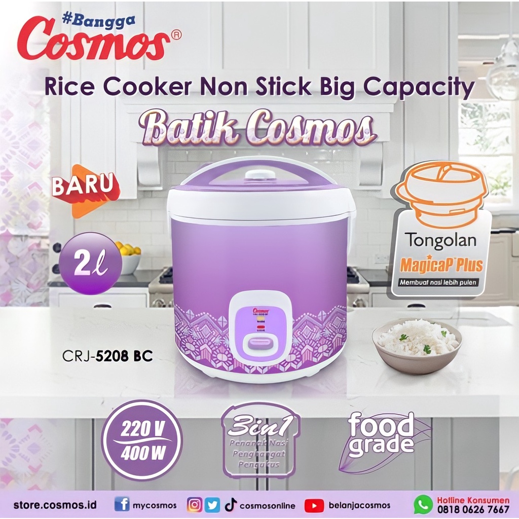 Cosmos Rice Cooker Non Stick CRJ-5208 BC - 2.0L