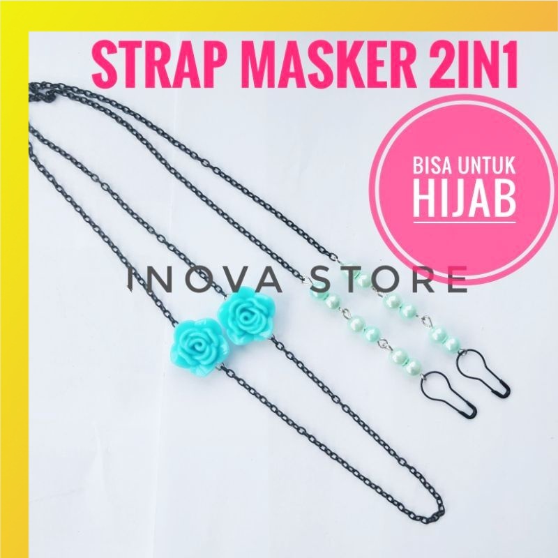 NEW strap masker hijab 2 in 1 fallin mutiara sesuai warna mawar / konektor masker / strap masker hijab Pengait Masker Tali Masker