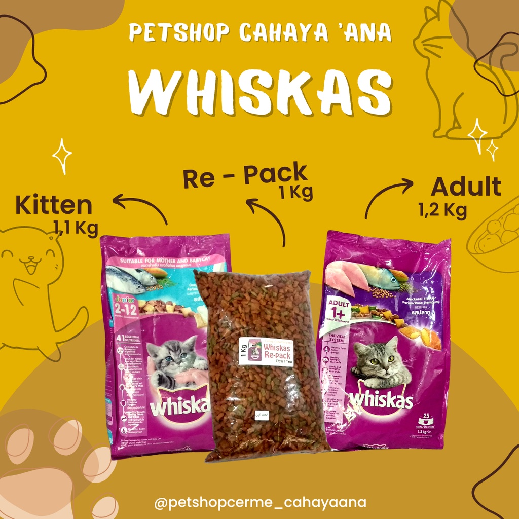 WHISKAS Kering Makanan Kucing - Makanan Kucing Kering, 1.2 kg untuk Kucing Dewasa Usia 1+ Tahun dan 