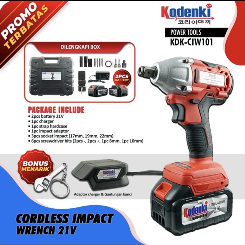 KODENKI Impact Wrench Cordless Brushless 2 Baterai CIW101 Impact Baterai Mesin Bor Impact Cordless B