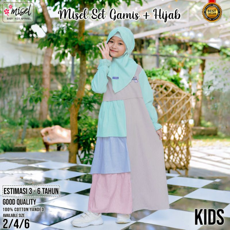 GAMIS ANAK PEREMPUAN + HIJAB  MEREK MISEL  3-9 TAHUN