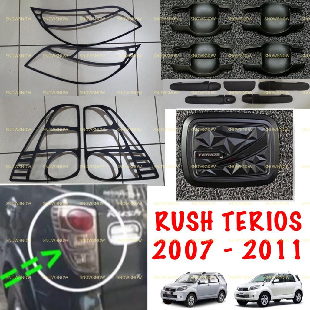 Paket Garnish Depan Belakang Outer Handle Tank Cover Rush Terios Lama Old 2007 2008 2011 Exclusive Hitam Chrome