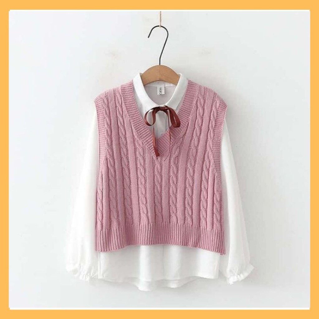 ROMPI CABLE KNIT / ROMPI RAJUT KEPANG / ROMPI RAJUT WANITA / RAJUT V -NECK / VEST KNIT