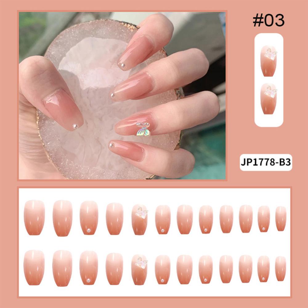 Timekey 24pcs / set Stiker Kuku Palsu Panjang Bisa Dilepas Untuk Manicure / Nail Art A7K6