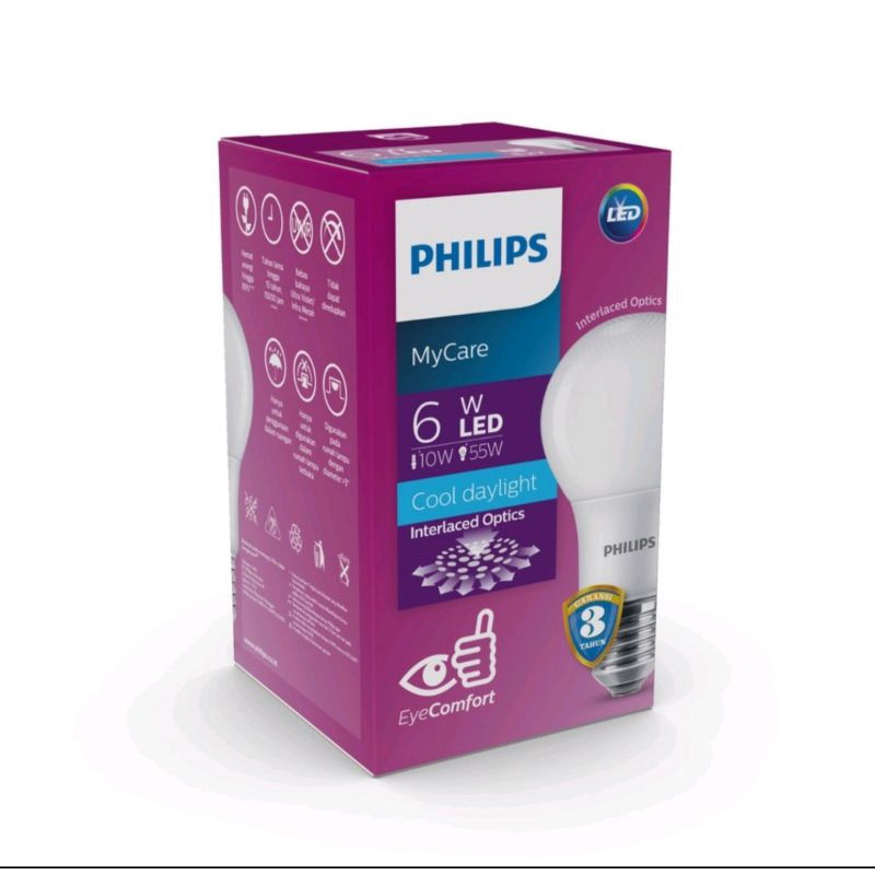 Philips MyCare LedBulb 6w E 27 6500k 230V Cahaya Putih