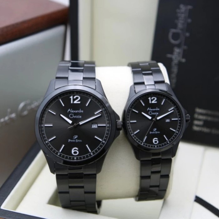 Jam Tangan Couple Original Alexandre Christie AC1029 Black